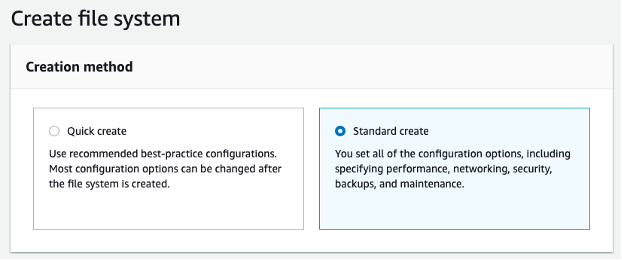 Figure 3 FSx for ONTAP Standard create