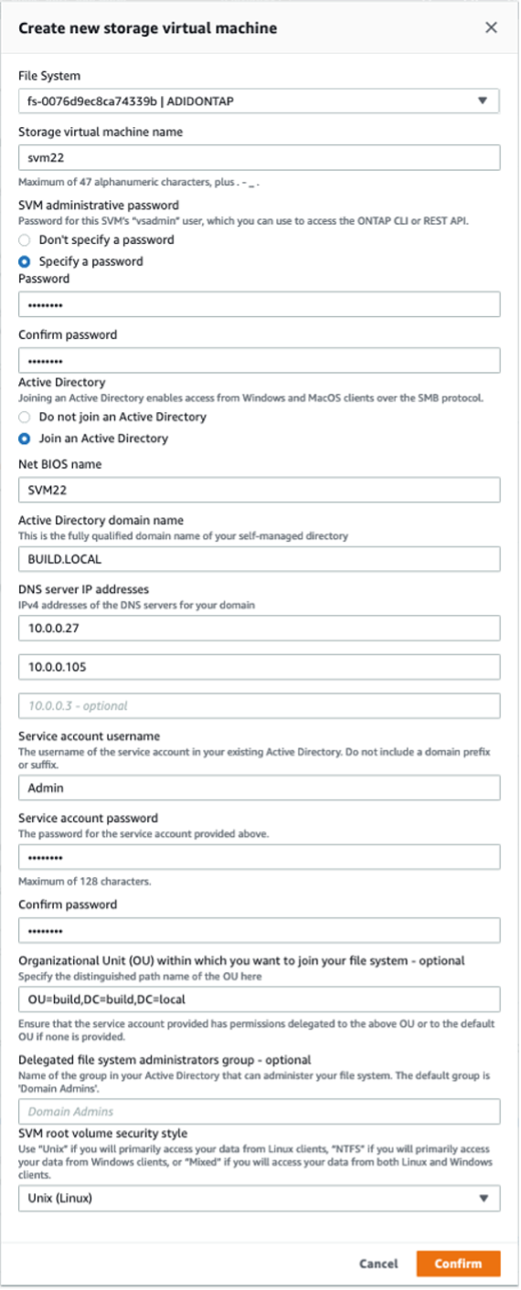 Figure 7 FSx for ONTAP SVM configuration
