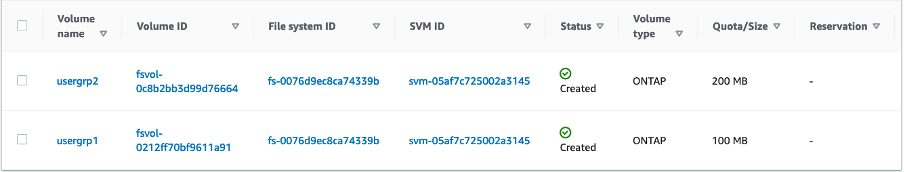 Figure 9 FSx for ONTAP volumes setting