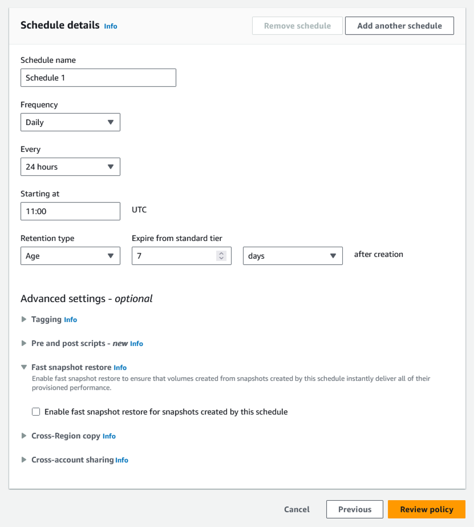 Set creation frequency page