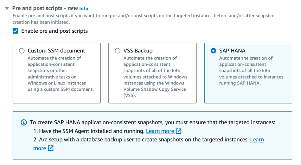 Select SAP HANA tile to enable pre and post scripts