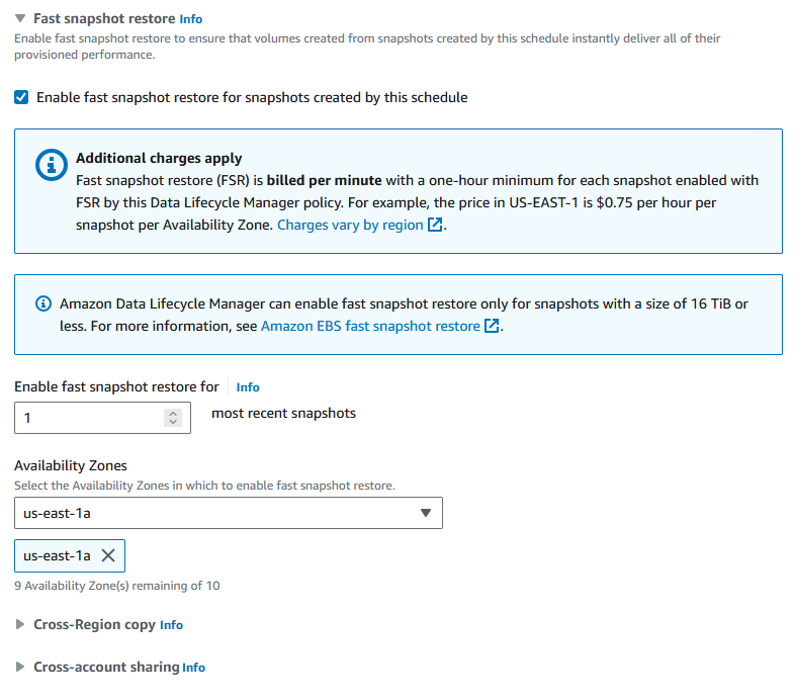 Screenshot of enabling Fast Snapshot Restore