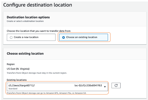 Configure destination location