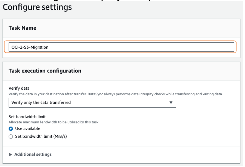 Task execution configuration
