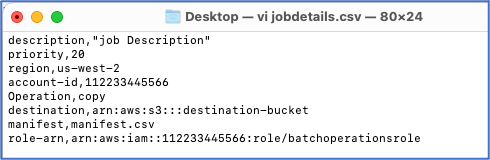 Example: Job details file (csv) for S3 Batch Operations