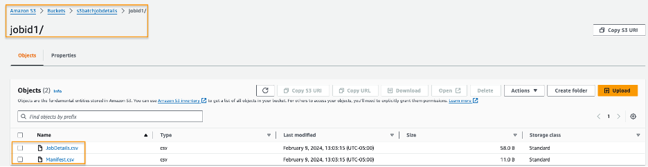 Example: AWS Lambda creates prefix and writes job and manifest details in the Amazon S3 bucket