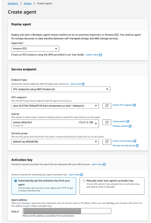 Create DataSync agent