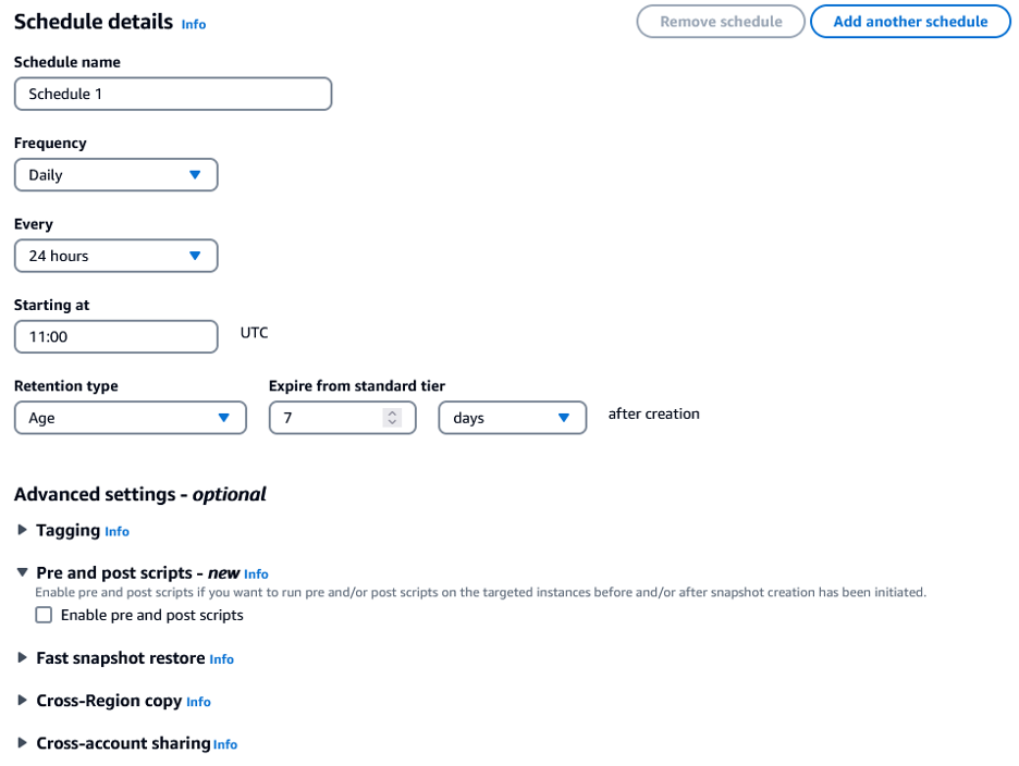 Screenshot for policy schedule settings