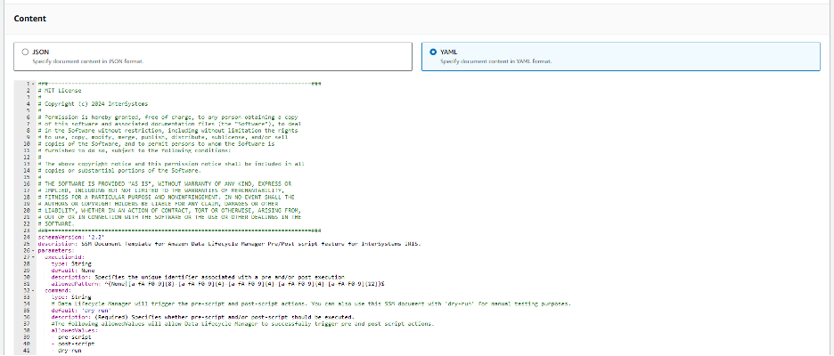 Screenshot showing the creation of SSM document