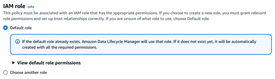 Screenshot showing IAM role settings