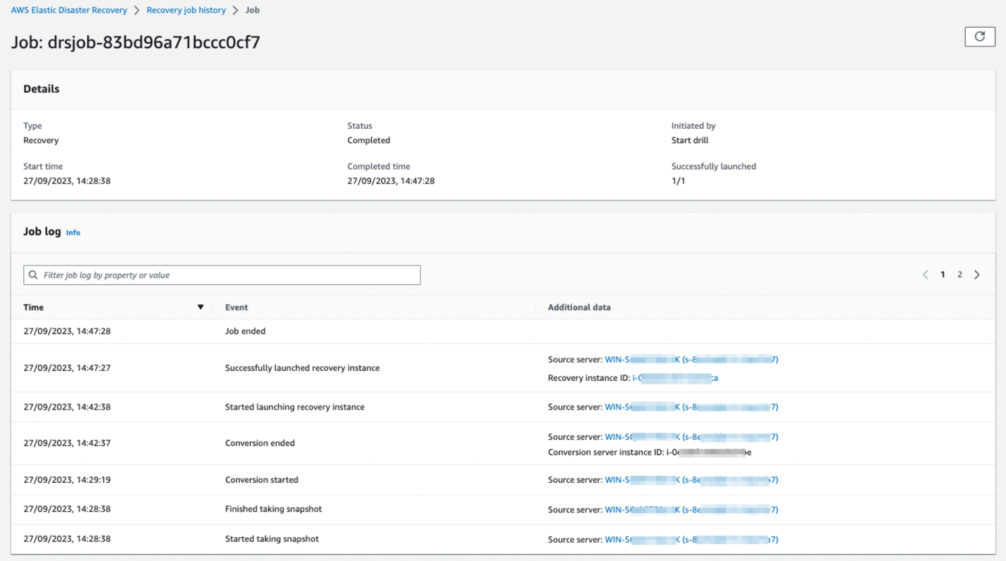 Figure 10 Recovery job history