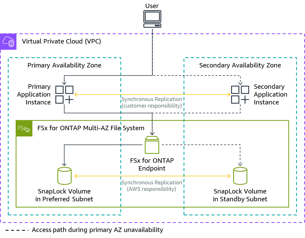 diagram illustrating the backing storage architecture built on a multi-AZ filesystem for replication of the storage layer