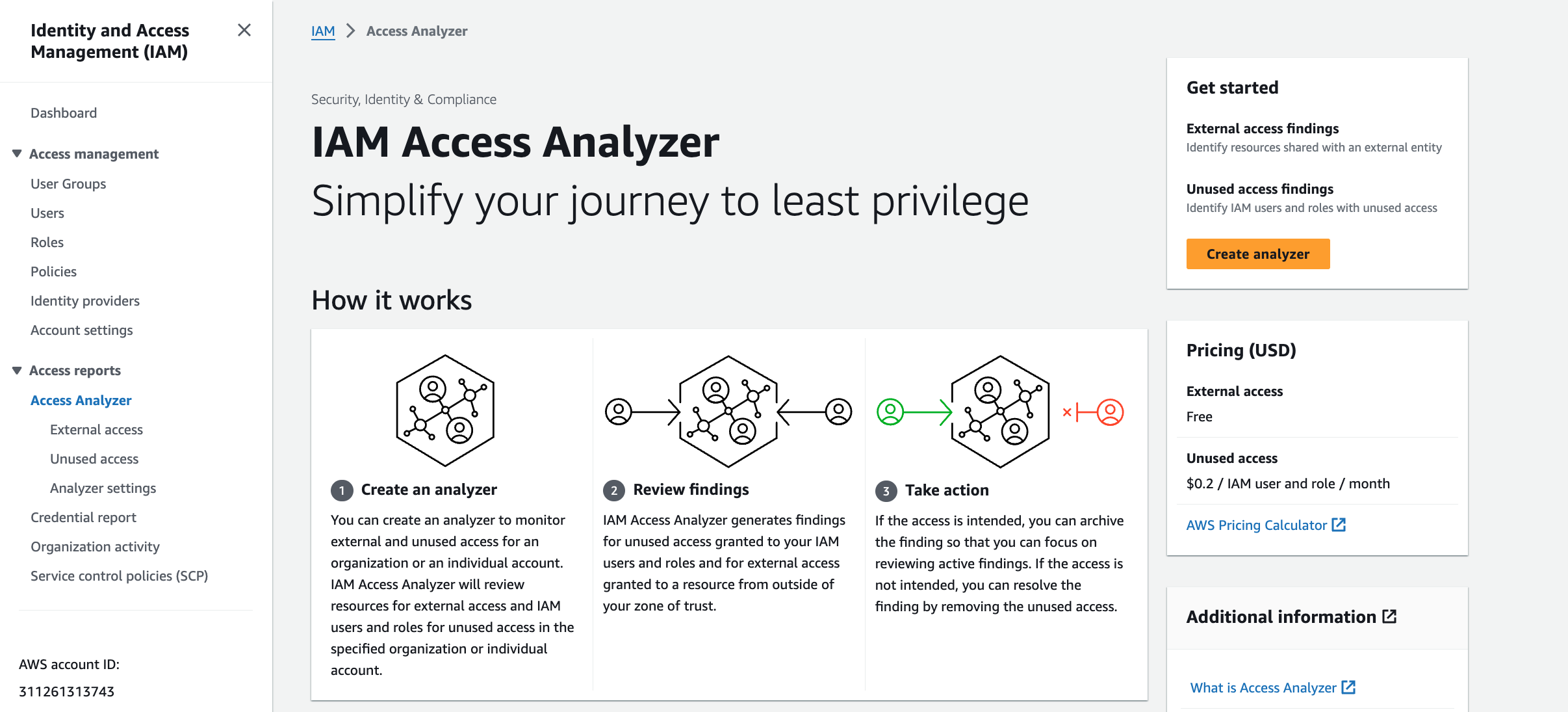 Figure 2- IAM Access Analyzer landing page