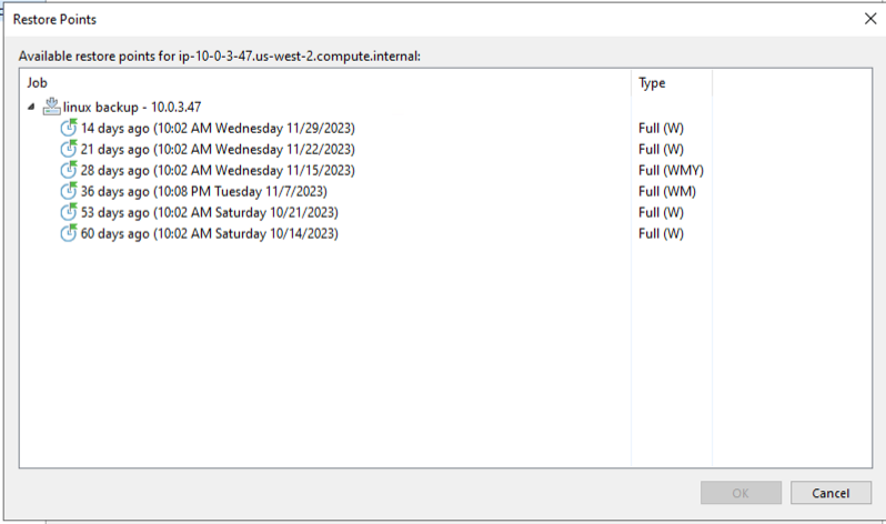 Available Restore Points