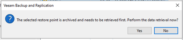 archived restore point popup
