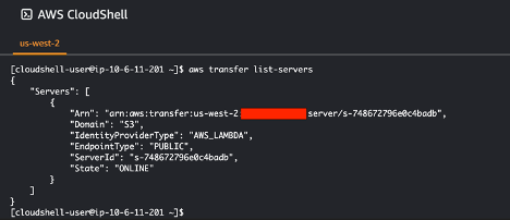 Screenshot of AWS CloudShell with command and results