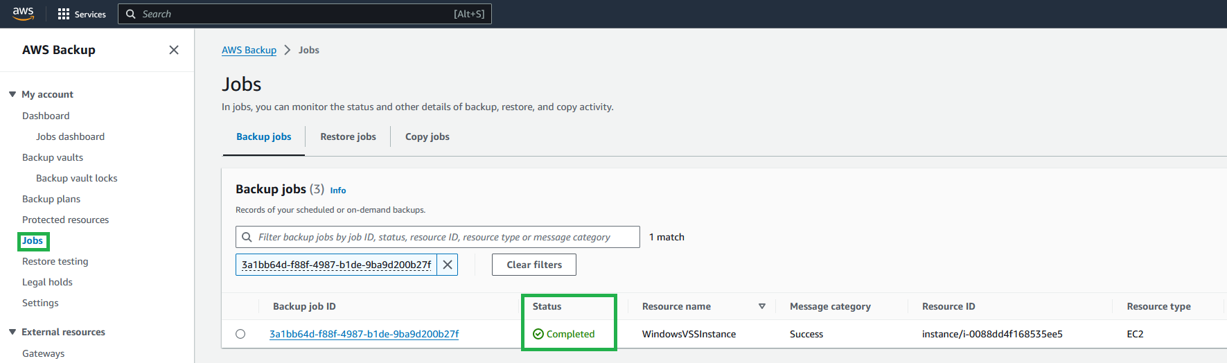 Validating the backup
