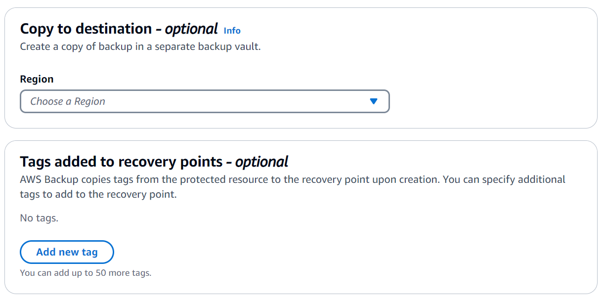 Create backup plan - Copy to destination