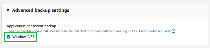 Create backup plan - Windows VSS