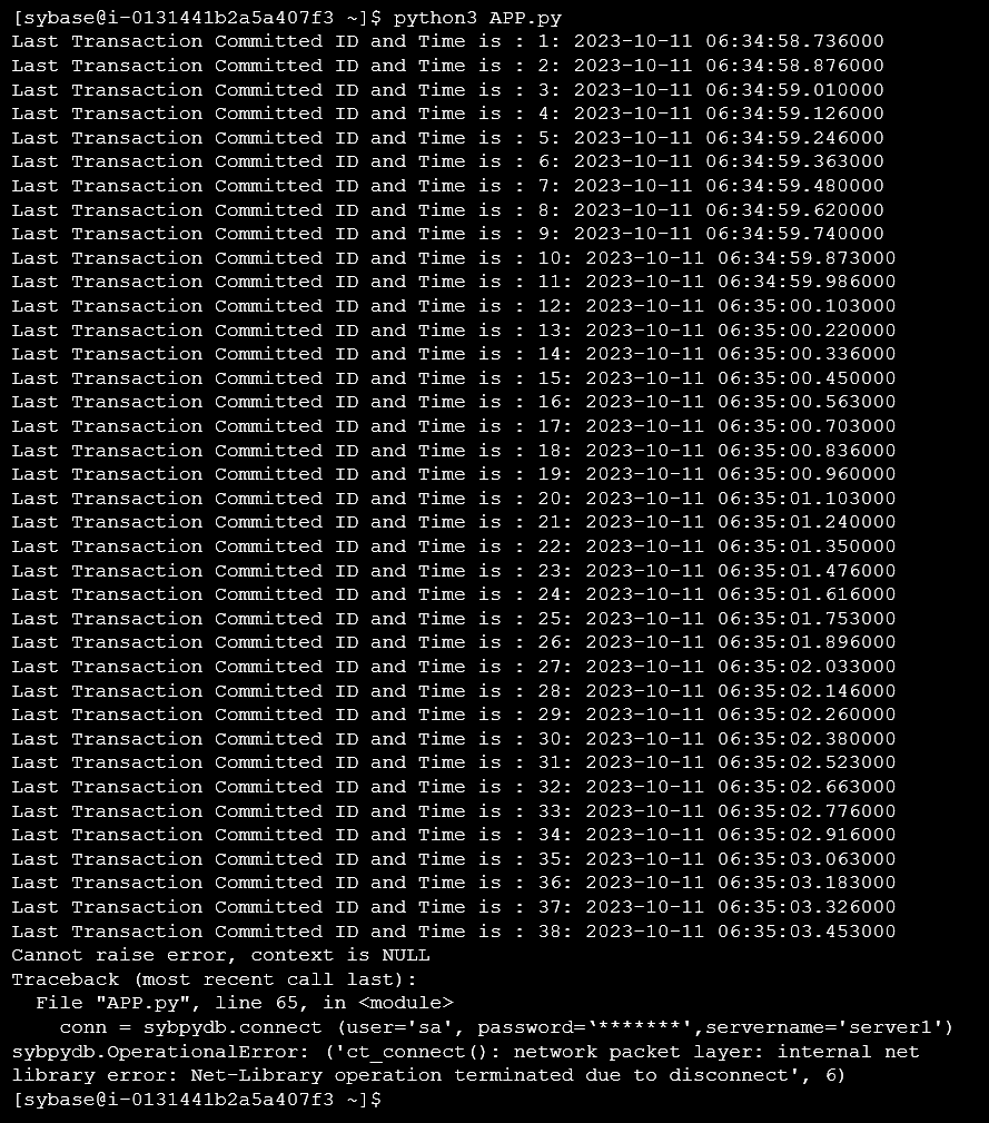 Simulated database failure
