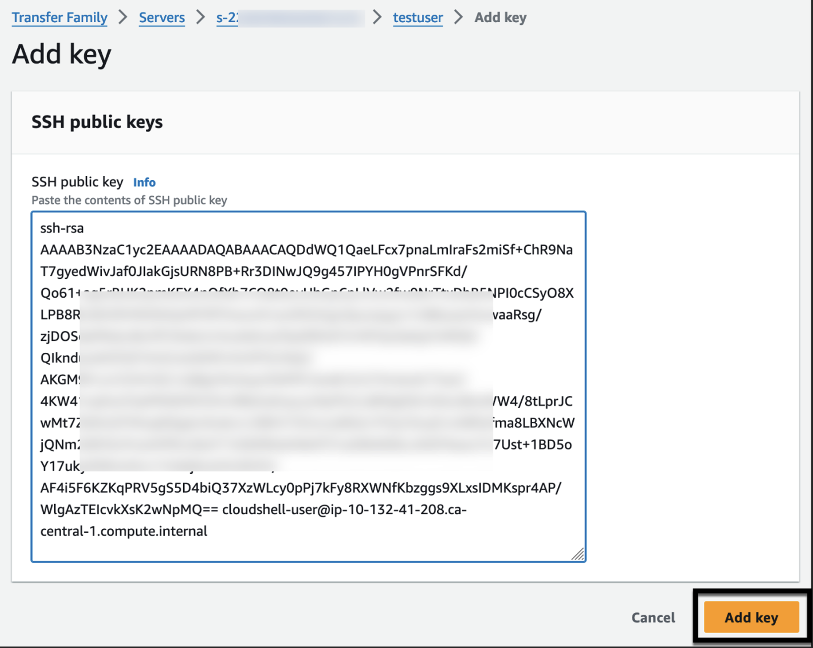 Figure 6: The following screenshot shows how the SSH key should look in the text box
