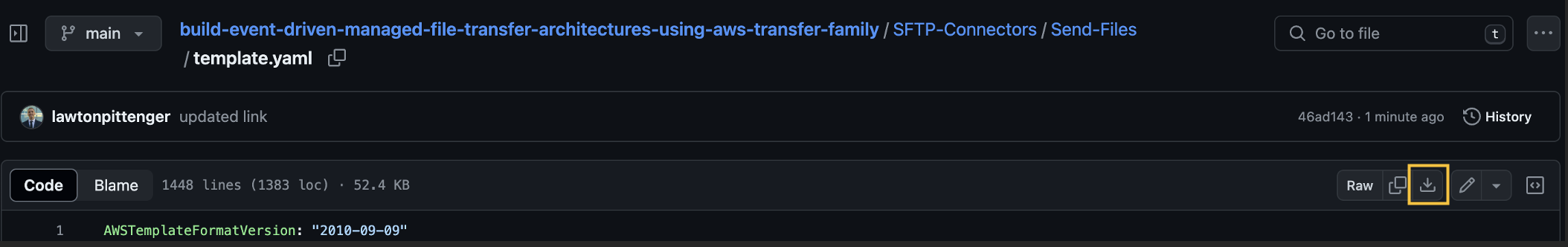 Figure 2: The following screenshot shows how to download the CloudFormation template