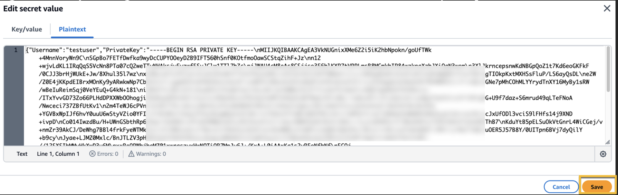 Figure 14: The following screenshot shows how to select the “Save” button to save your updates secret values