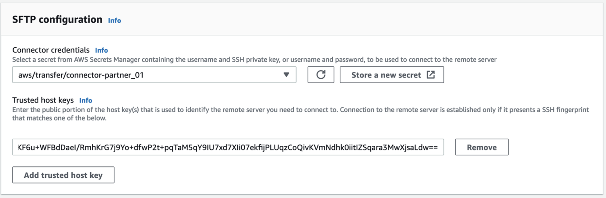 Figure 20: The following screenshot shows the remaining configuration for your AWS Transfer Family SFTP connector