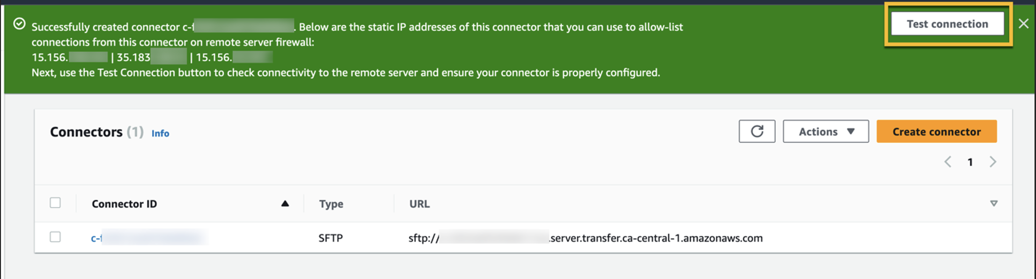 Figure 21: The following screenshot shows where to select the “Test connection” button