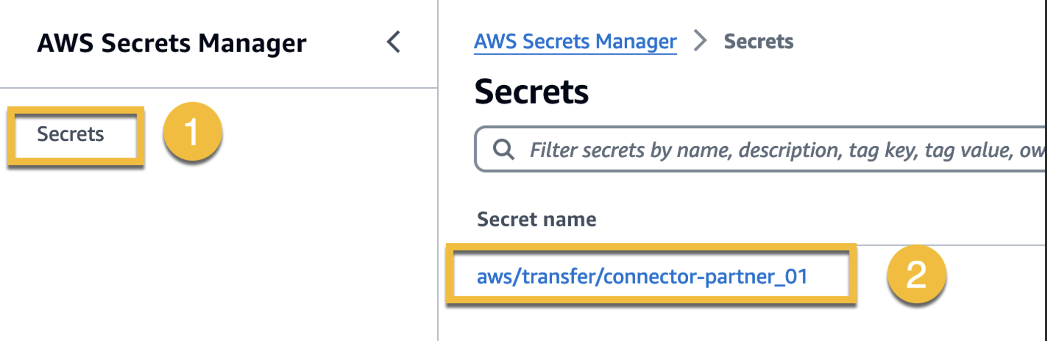 Figure 11: The following screenshot shows which secret to select in AWS Secrets Manager