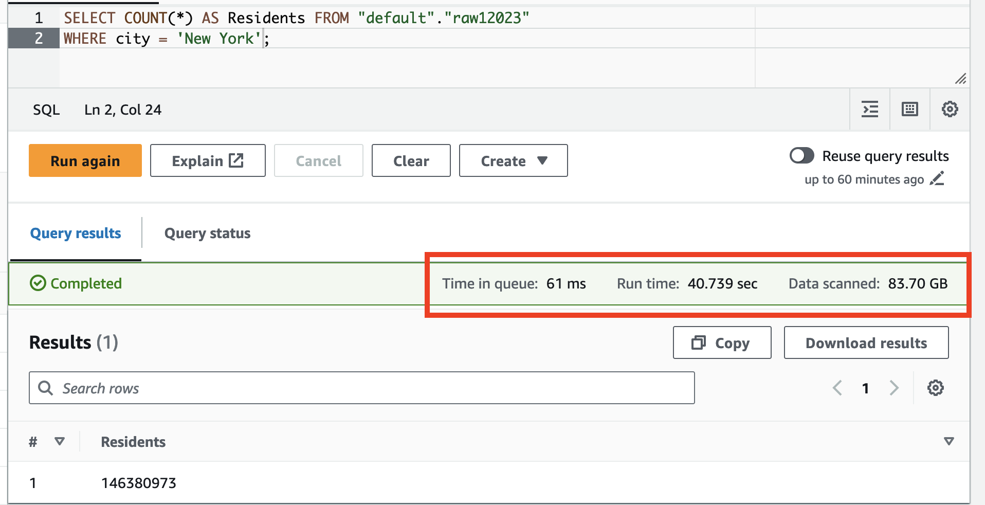 Raw data query results 2