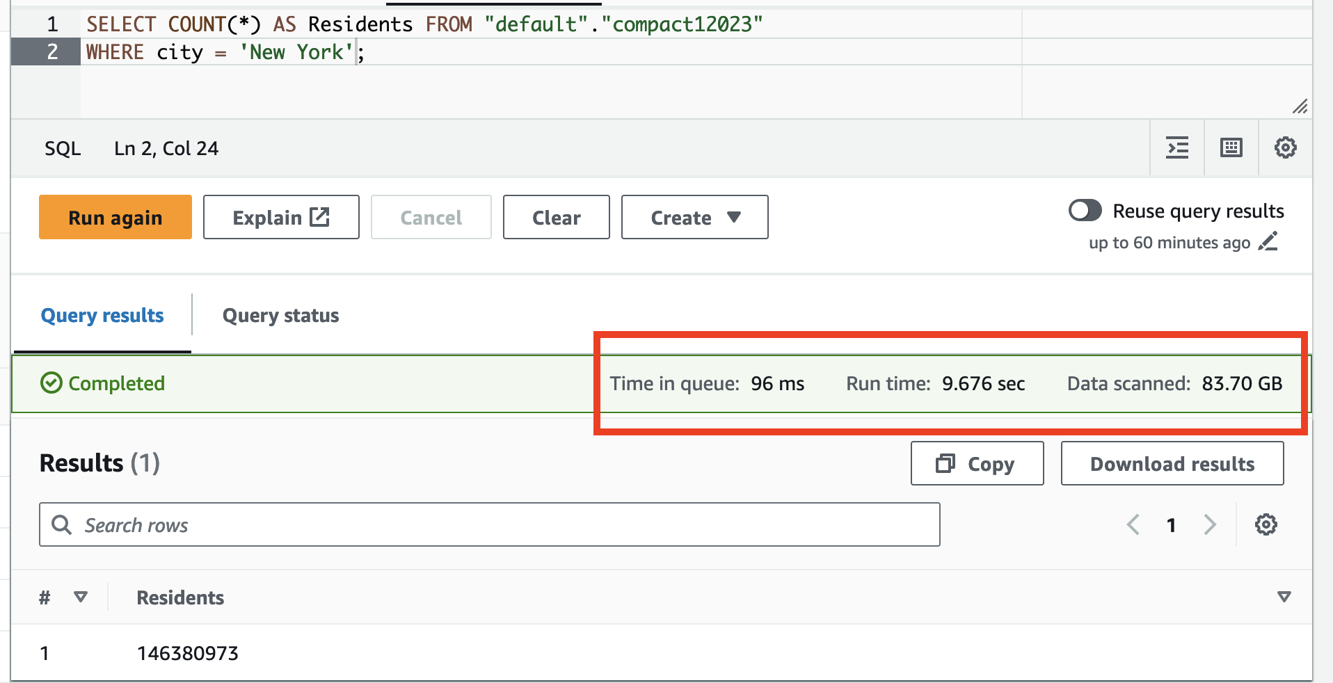 Compacted data query results 2