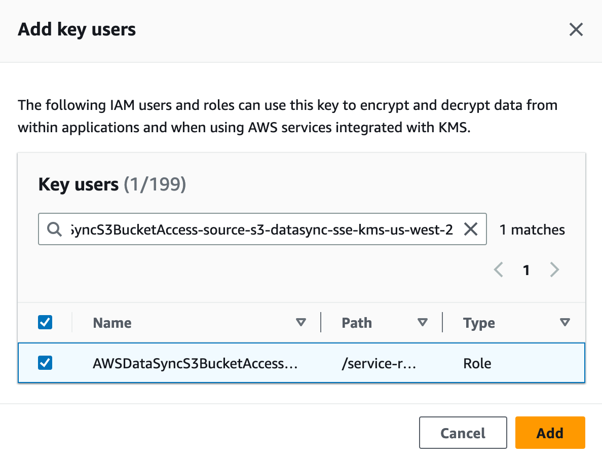 Grant source DataSync role access to the KMS key