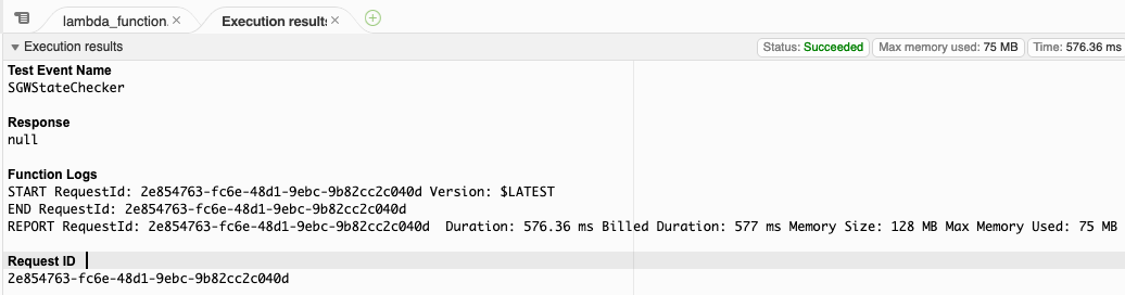Lambda Test Event to test successfully execution of Python code