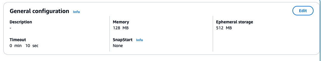 Lambda Time out set to 10 seconds