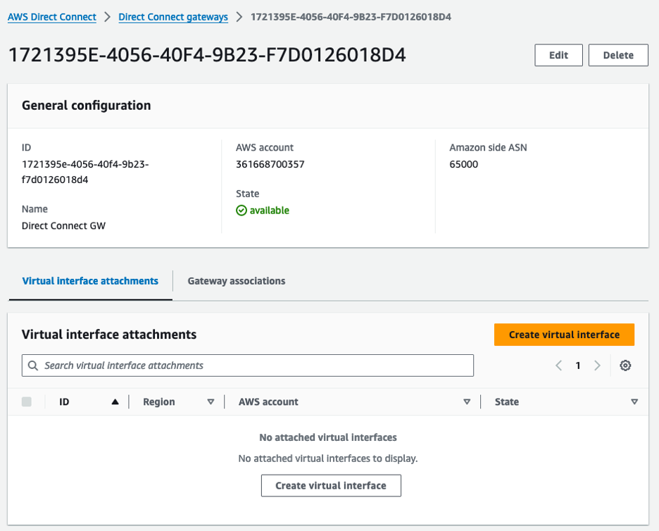Figure 3- Creating a Direct Connect Virtual Interface