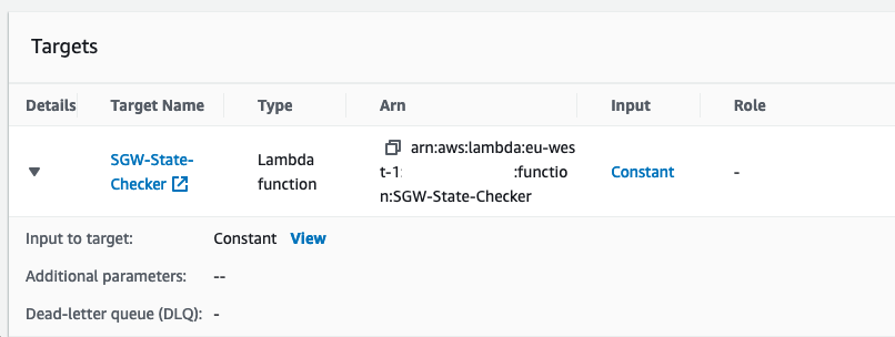 Image shows the constant Input type set for EventBridge Target