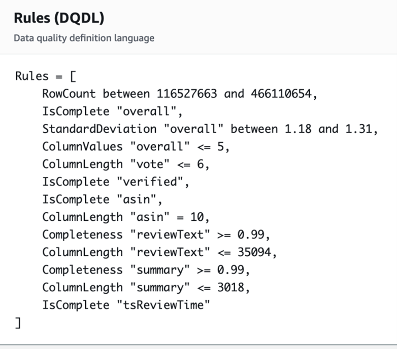 AWS Glue comes back with a set of 13 recommended rules