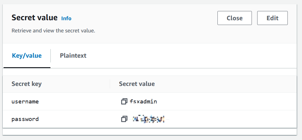 Figure 4: Secrets Manager key/value