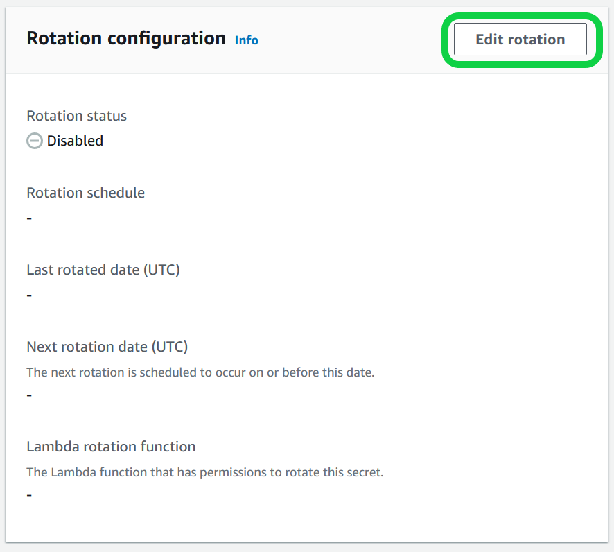 Figure 5: Secrets Manager – Selecting Edit rotation