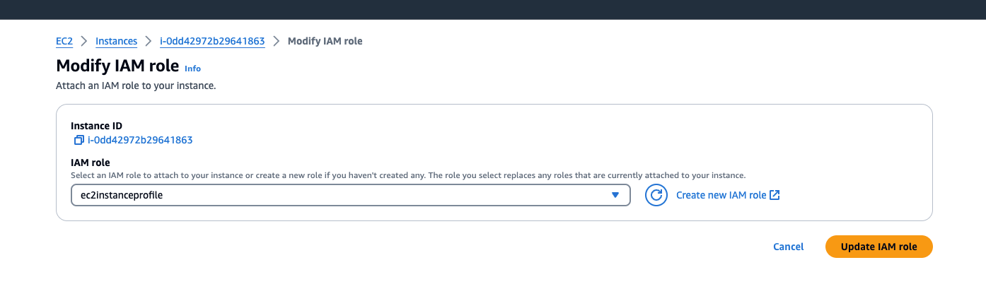 Fig 2.9: Associating IAM instance profile to newly created instance