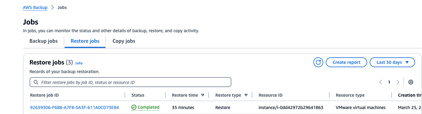 Figure 1.1: Showing the completed restore job