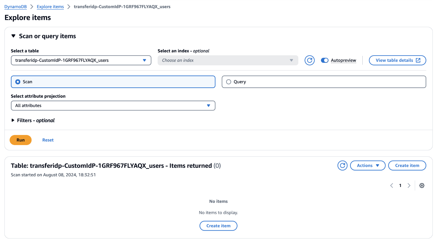 Figure 5- DynamoDB table for the Users