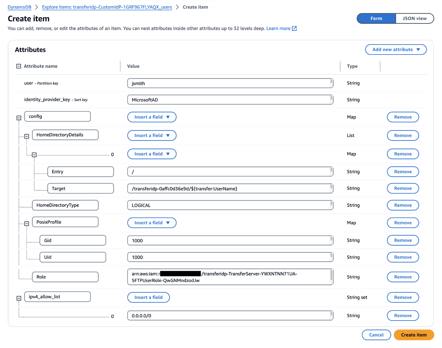 Figure 6: User setup – user record