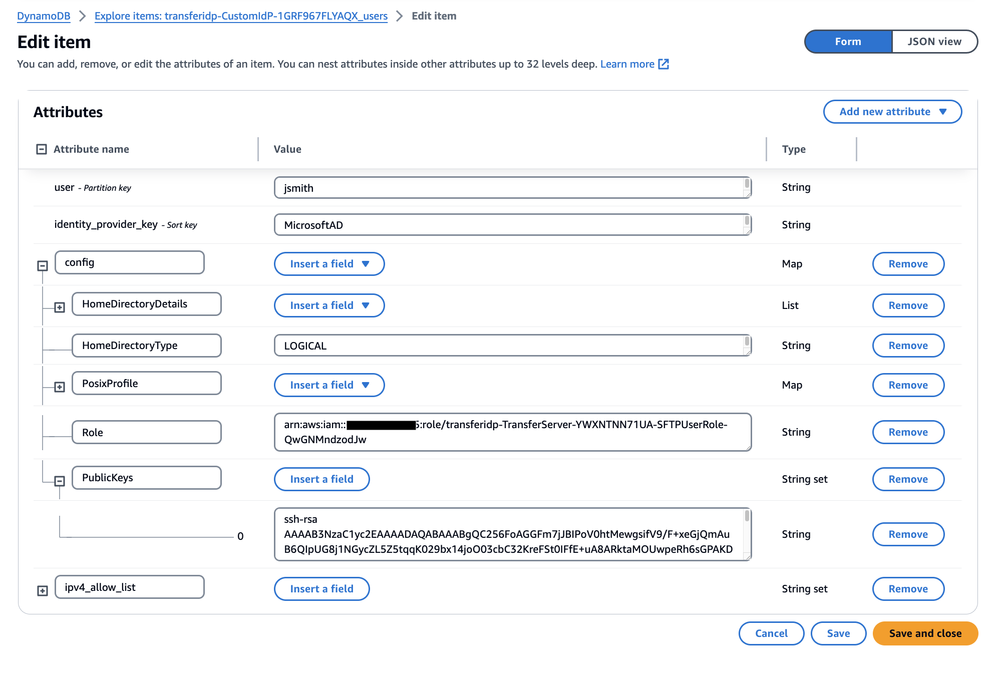 Figure 9: User record with PublicKeys entry