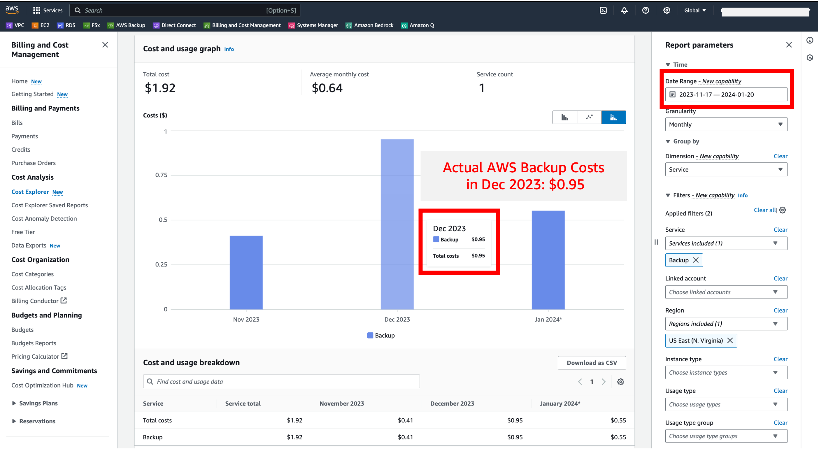 5. AWS Backup cost_Dec2023