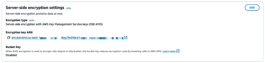 Screenshot showing that the object is encrypted with Server-side encryption with AWS KMS keys (SSE-KMS)