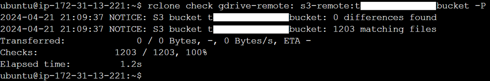 Figure 11. Rclone check command