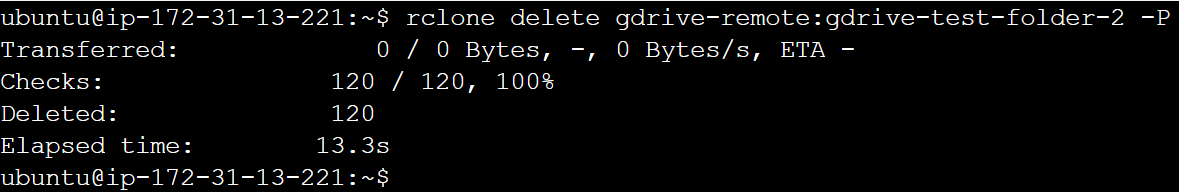 Figure 12. Rclone delete command