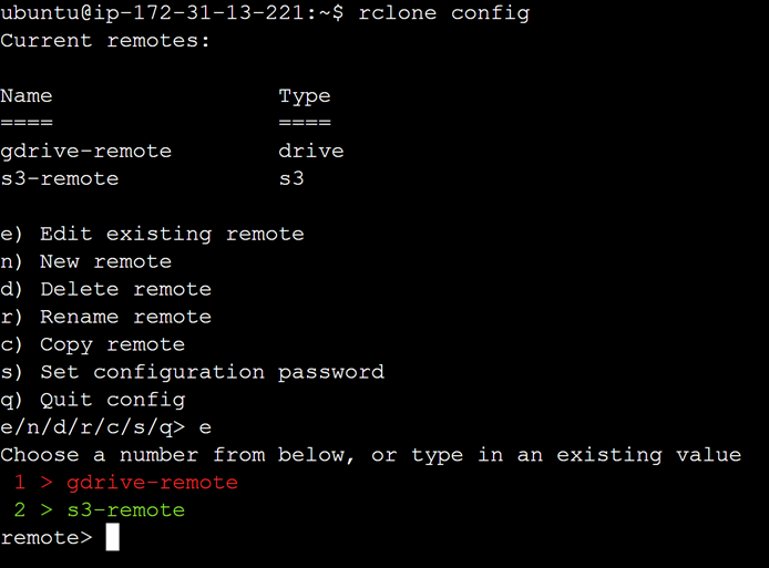 Figure 8. Editing Rclone configuration